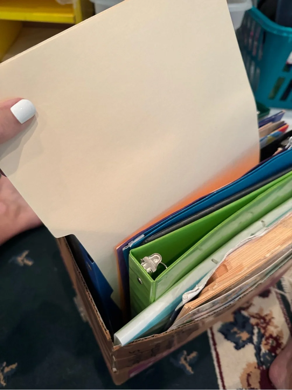 Assorted 3-Ring Binders and Organizers - Multi Color box of binders/folders